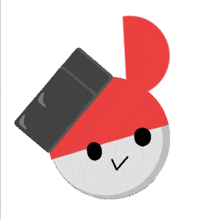 a red and white circle with a black hat on