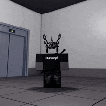 a roblox character wearing a black dubstep shirt