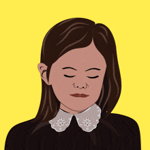 a cartoon drawing of a girl wearing a black dress and white collar