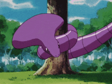 a purple snake is wrapped around a tree