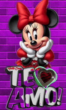 a picture of minnie mouse with the words te amo written below her