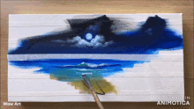 a painting of a beach with the words wow art on the bottom right