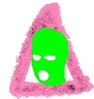 a pink triangle with a ski mask on it