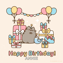 happy birthday pusheen cat cute celebrate party
