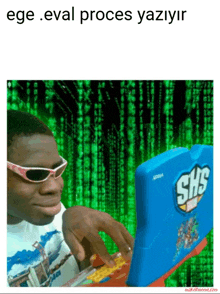a man wearing sunglasses is typing on a shs game