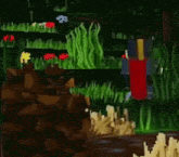 a computer generated image of a forest with trees and grass