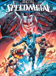 a comic book cover for speed metal shows a group of superheros