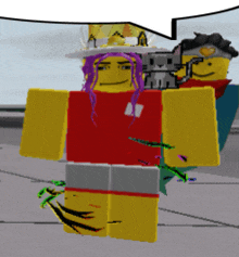 a girl with purple hair is wearing a red shirt that says a7