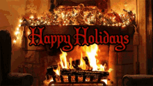 happy holidays hearth chimney fire place yule log