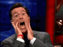 Ahhhh GIF - Stephen Colbert Yell Shout GIFs