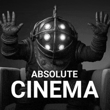 a poster for absolute cinema with a man in a space suit
