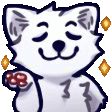 a pixel art drawing of a white cat with its eyes closed and a paw up .