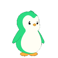 a green and white penguin with the word whyyy written on it