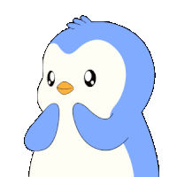 a blue and white penguin with a red beak and a white background