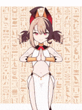 a drawing of a girl in a cat costume with egyptian symbols