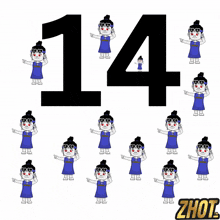 the number 14 is surrounded by a bunch of clown characters