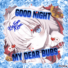 a picture of a girl with the words " good night my dear bubs " on it