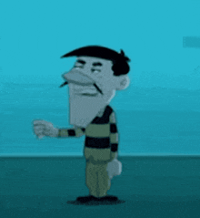 a cartoon of a man with a mustache and a striped shirt