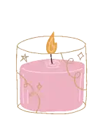 a pink candle in a glass with a flame