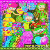 a colorful collage of skittles and other candy with the words 100 % candy girl on the bottom