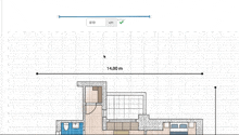 a drawing of a house with a blue line that says ' 14.00 m ' on it