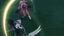 a person holding a scythe is being attacked by another person