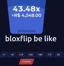 a screen that says bloxflip be like with a hand pointing at the cashout button