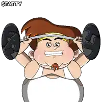 a cartoon of a fat man lifting a barbell with the word fatty on the bottom