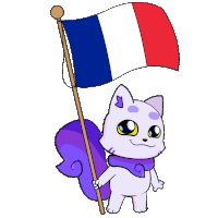 a cartoon drawing of a cat holding a flag