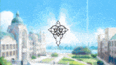 a drawing of a cross in front of a castle