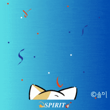 a blue background with a cat 's face and the word spirit on it