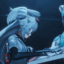 a girl with a ponytail is holding a sword in a video game