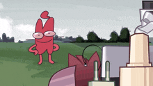 a cartoon drawing of a red cat with glasses and a heart on its head