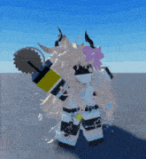 a cartoon character with horns is holding a saw