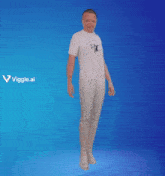 a man wearing a white bc shirt is dancing