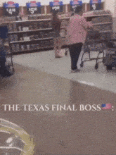 a group of people are fighting in a store with the words " the texas final boss " on the bottom