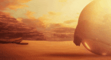 a painting of a desert landscape with a large sphere in the foreground