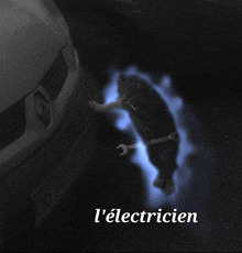 a black and white photo of a cat with the words l' electricien on the bottom