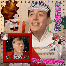 a picture of a man wearing a tiara with the words " princess " on it