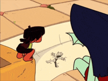 a cartoon of a girl looking at a drawing of a man
