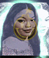 a portrait of a woman with a smiley face around her face