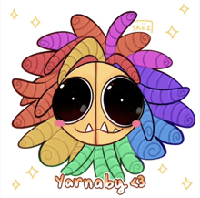 a drawing of a colorful flower with the name yarnaby written below it