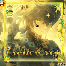a picture of a boy with a kiss on his cheek and the words " i yellow you "