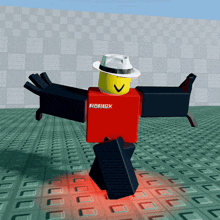 a roblox character in a red shirt and white hat