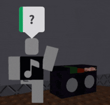 a cartoon character with a music note and a question mark on his head