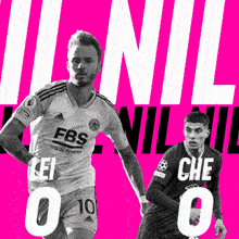 two soccer players on a pink background with the words fbs trade online