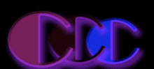 a purple and blue neon sign that says cdc on a black background