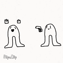 a black and white drawing of a ghost giving a thumbs up sign