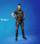 a man is doing a handstand against a blue background with a viggle.com logo