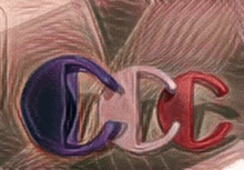 a close up of a painting of the word cdc written in different colors .